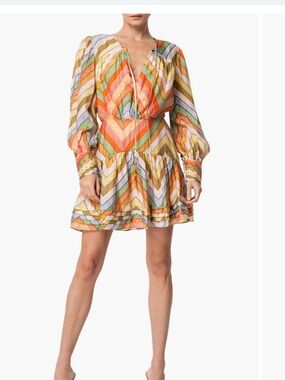 Ciebon Emerie Chevron Multicolor Long-Sleeve Mini Dress